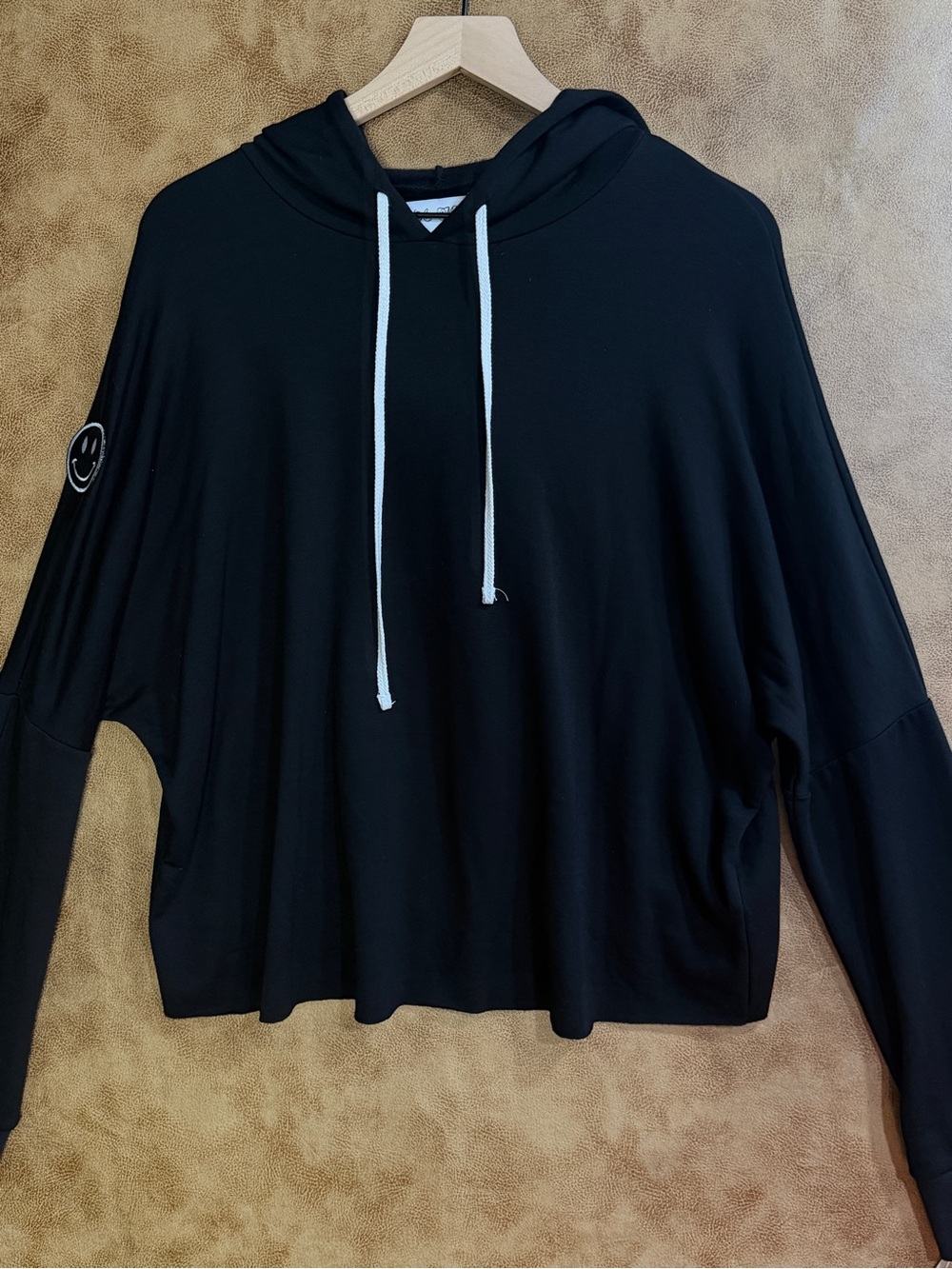 Lauren Moshi Black Graphic Hoodie Checker Heart Lips L NWT